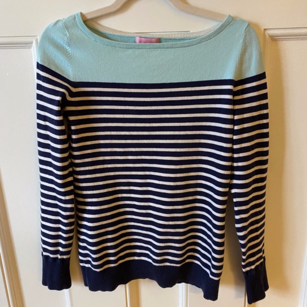 Lilly Pulitzer Medium Striped Sweater Navy/White/Aqua